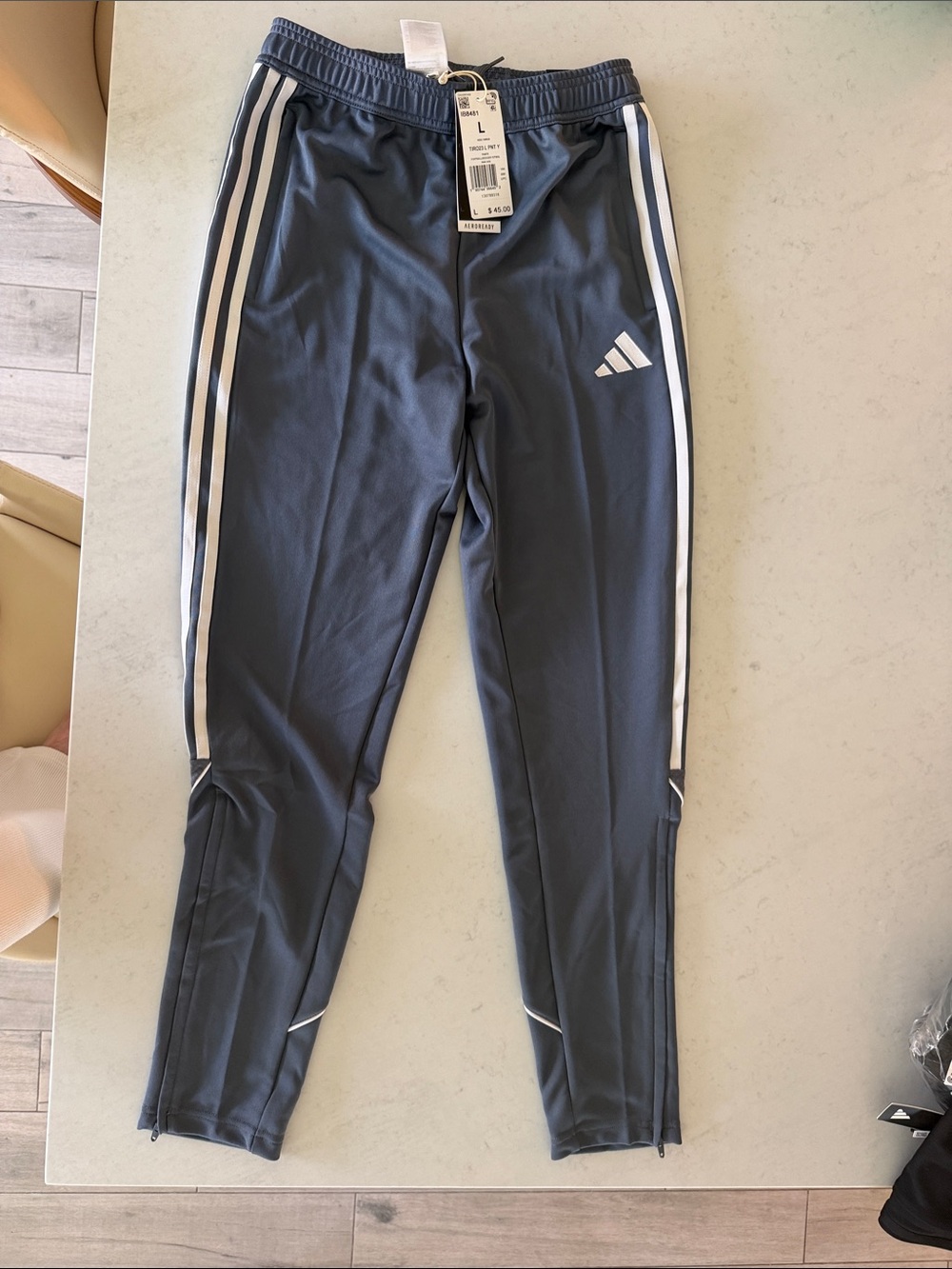 adidas Kids Charcoal Sweatpants with White Stripes